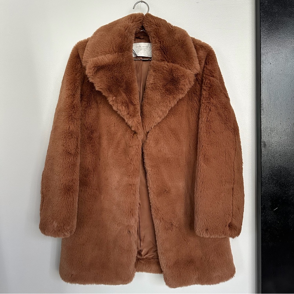 NWOT Zara Textured Lapel Jacket Teddy Bear Coat Tan